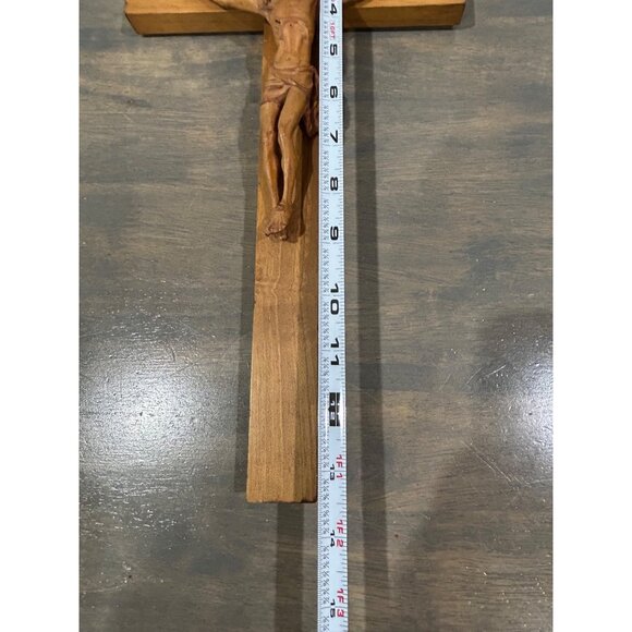 Vintage Anri Italy Hand Carved Wood Cross Crucifix Jesus Original Sticker 13" - Picture 8 of 9